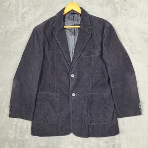 Pop Icon Mens Corduroy Blazer Jacket Black Size Large Two Button Pockets Lined